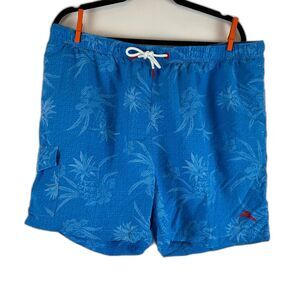 Tommy Bahama Swim Trunks Men's XL Blue Floral Pattern Drawstring Waist Pockets